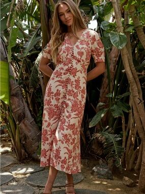 Bohme Lia Floral Midi Dress in Rust